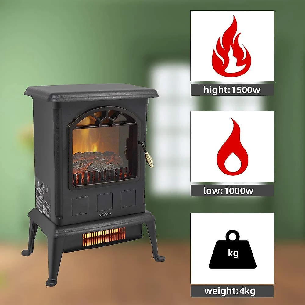 ROVSUN Aquecedor Lareira Elétrica com Controle Remoto e Chamas 3D Ajustável 110V1500W Cinza