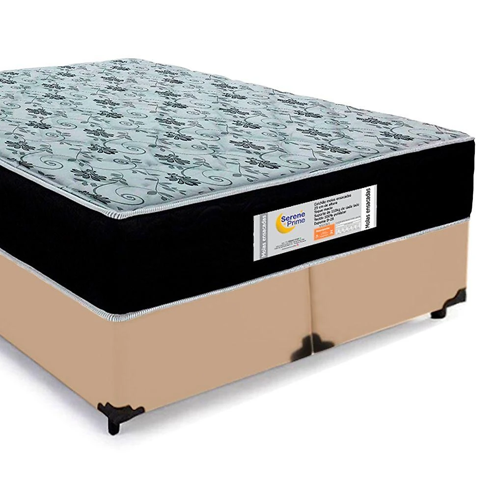 Cama Box Queen Bipartido Sintético + Colchão Molas Ensacadas Sereneprime Sonnolux 158x198x65 Bege