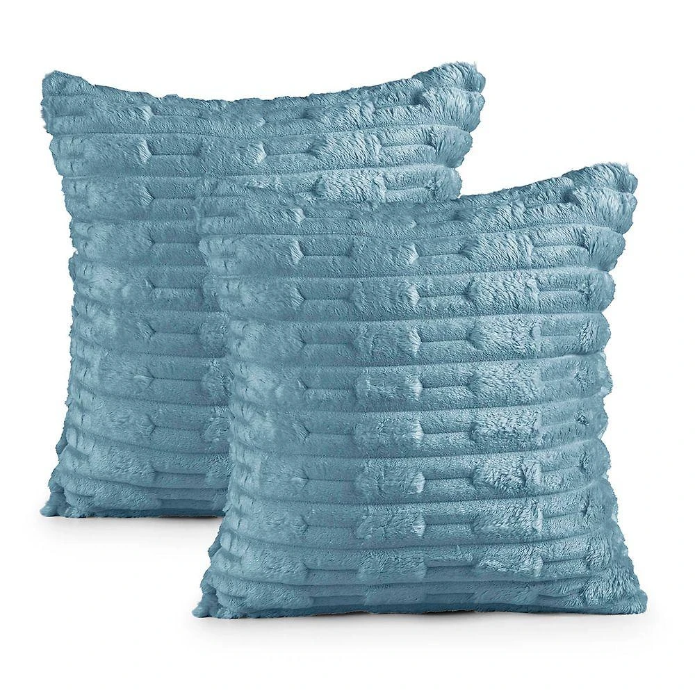 Kit 2 Capas De Almofada Polar Manta Ultrasoft Com Ziper Decorativa Sofá Sala Quarto Azul Turmalina - 100% Poliéster