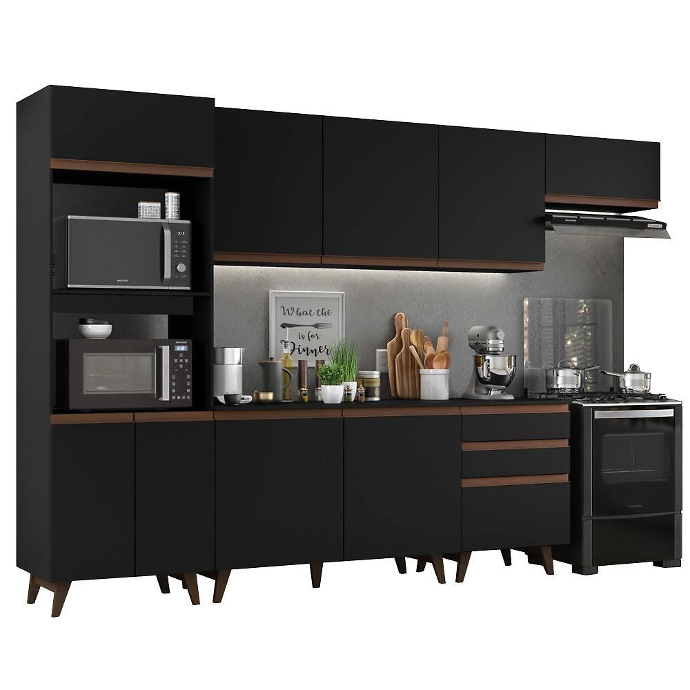 Armário de cozinha completa madesa reims 320001 com balcão e tampo - preto