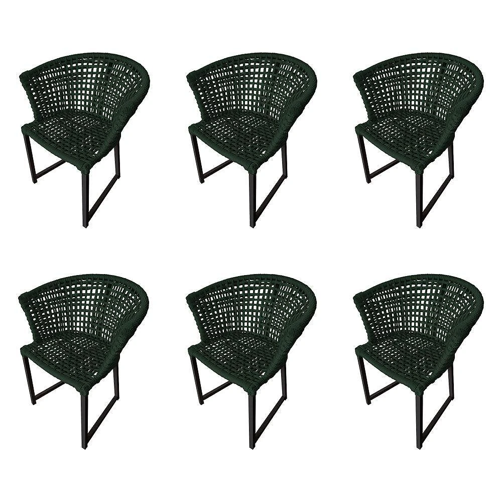 Kit 6 Cadeiras Salinas Corda Náutica Base Em Alumínio Preto-verde Musgo - Cor: Verde