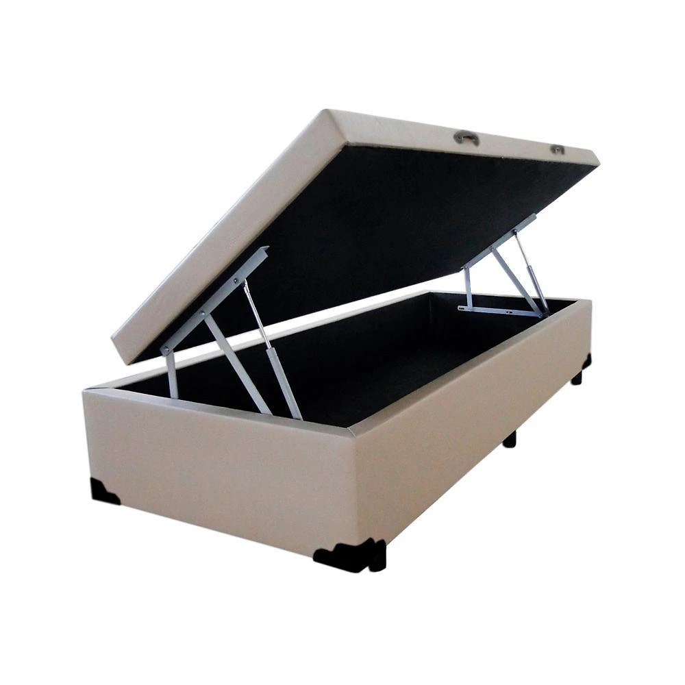 Cama Box com Baú Solteiro Extremo Reforçado Sintético Bege com Tratamento Antiácaro Homequeen