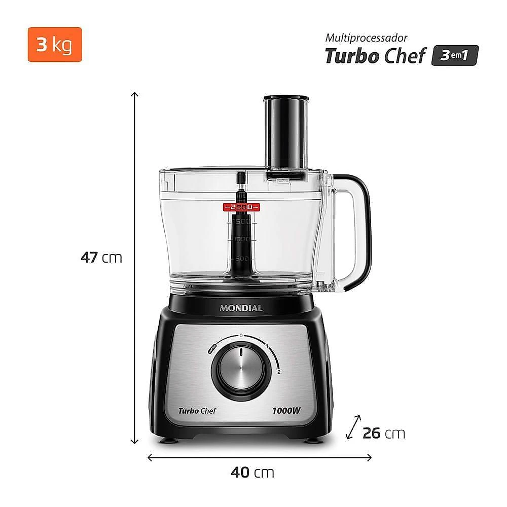 Multiprocessador Mondial Turbo Chef 3 em 1 MPN-02-BE 1000W Preto 110V