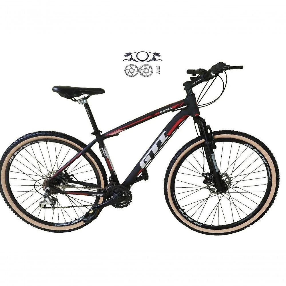 Bicicleta Aro 29 Gti Roma Alumínio 21v Freio A Disco Hidráulico Garfo Com Suspensão Pneu Faixa - Preto-vermelho Tam.17