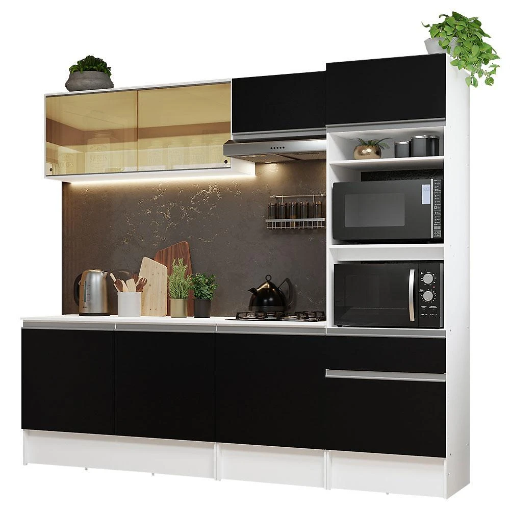 Armário de cozinha completa 240cm branco/preto diamante madesa 06