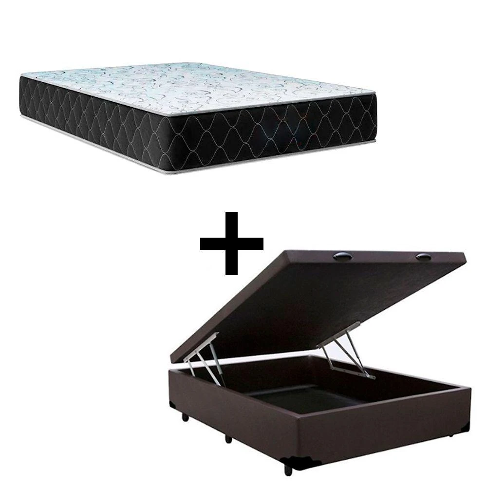Cama Baú Viúva 128 Tecido Sintético Marrom Com Colchão Marrocos - Poliéster - Espuma D33 30cm