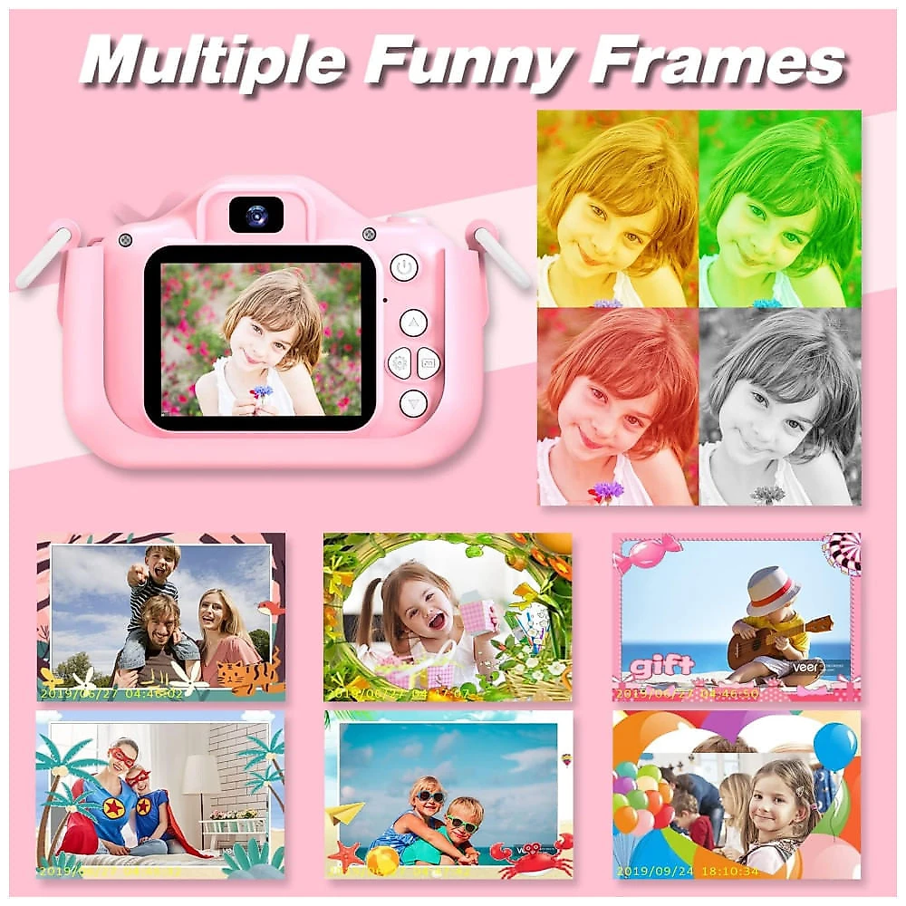 Câmera infantil Goopow ideal para crianças de 3 a 8 anos, com vídeo HD 1080p, 12 MP, zoom digital 8x, 28 molduras divertidas, 3 jogos.