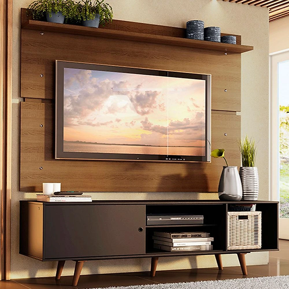 Rack madesa dubai e painel para tv até 65 polegadas com pés - preto/rustic 8n5z