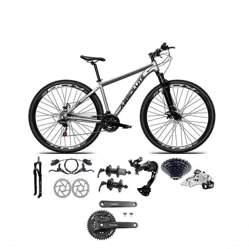 Bicicleta Aro 29 Absolute Nero 5 Câmbio Traseiro Shimano Alívio E Altus 27v Freio Hidráulico Garfo Trava Cinza Tam 17