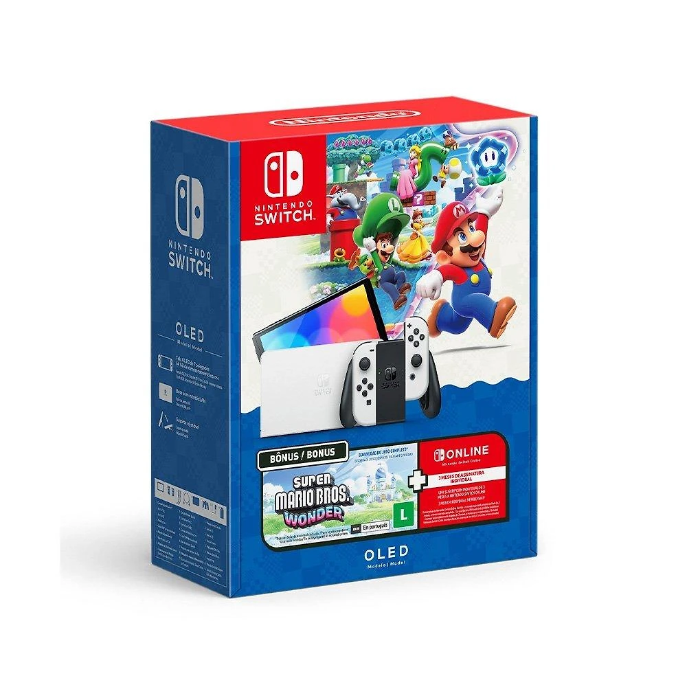 Console Nintendo Switch OLED + Super Mario Bros. Wonder + 3MO NOS - NT000053NSW