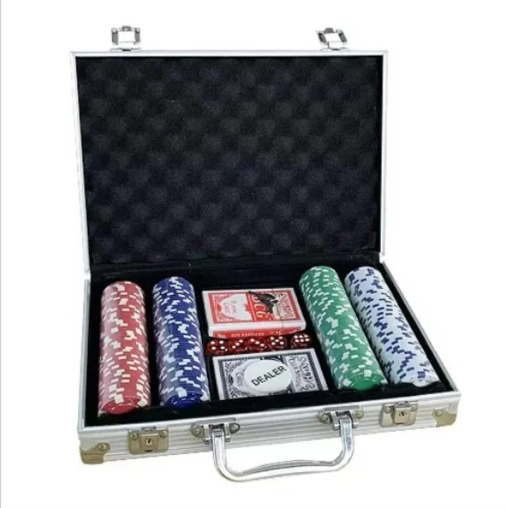 Maleta De Poker 200 Fichas Com Cores Preto Azul Verde E Azul Claro Jogo Completo E Elegante
