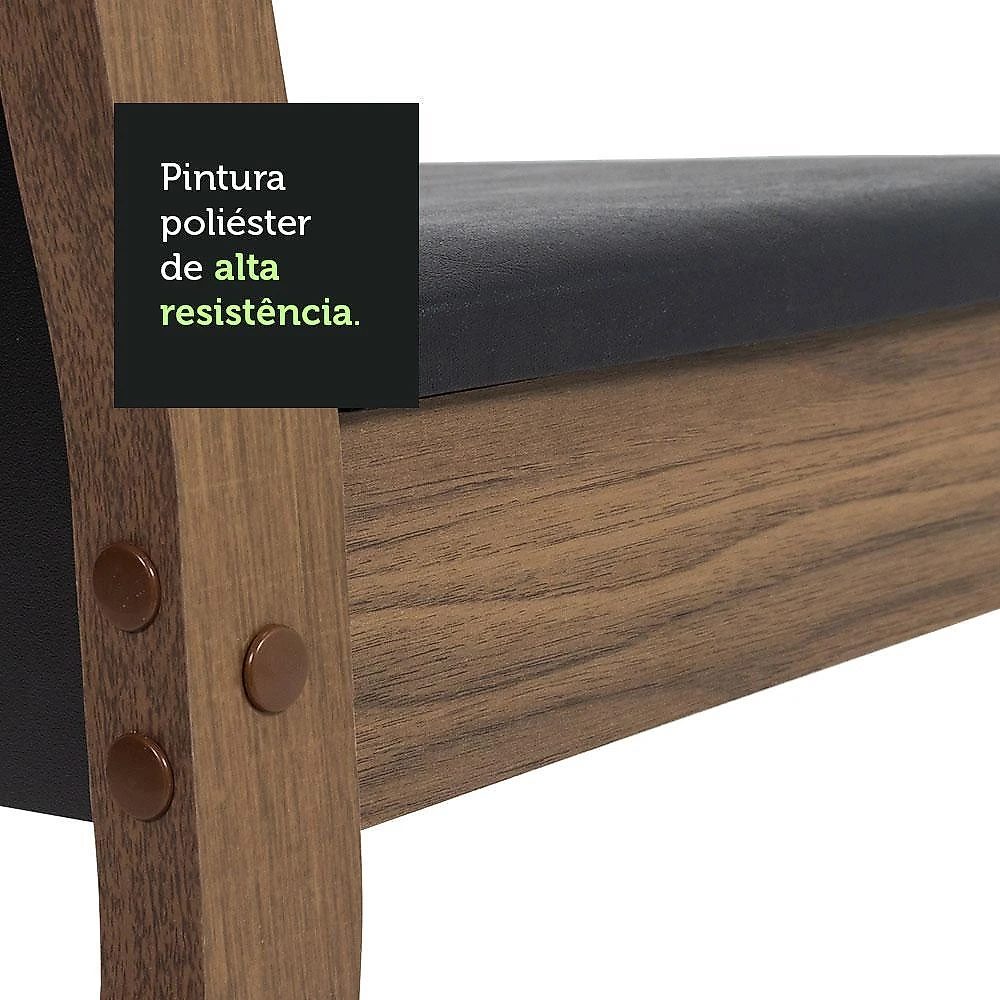 Conjunto sala de jantar mesa tampo de vidro 4 cadeiras rustic/preto eloá madesa