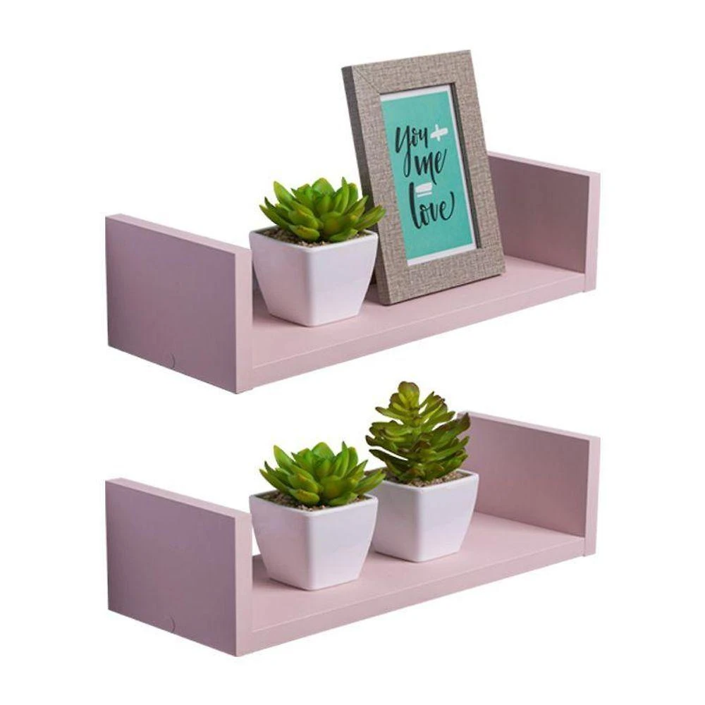 Prateleira Kit 2 U 50x10CM MDP Fixação Suporte Invisível Sala Moderno Rosa Claro Mercado