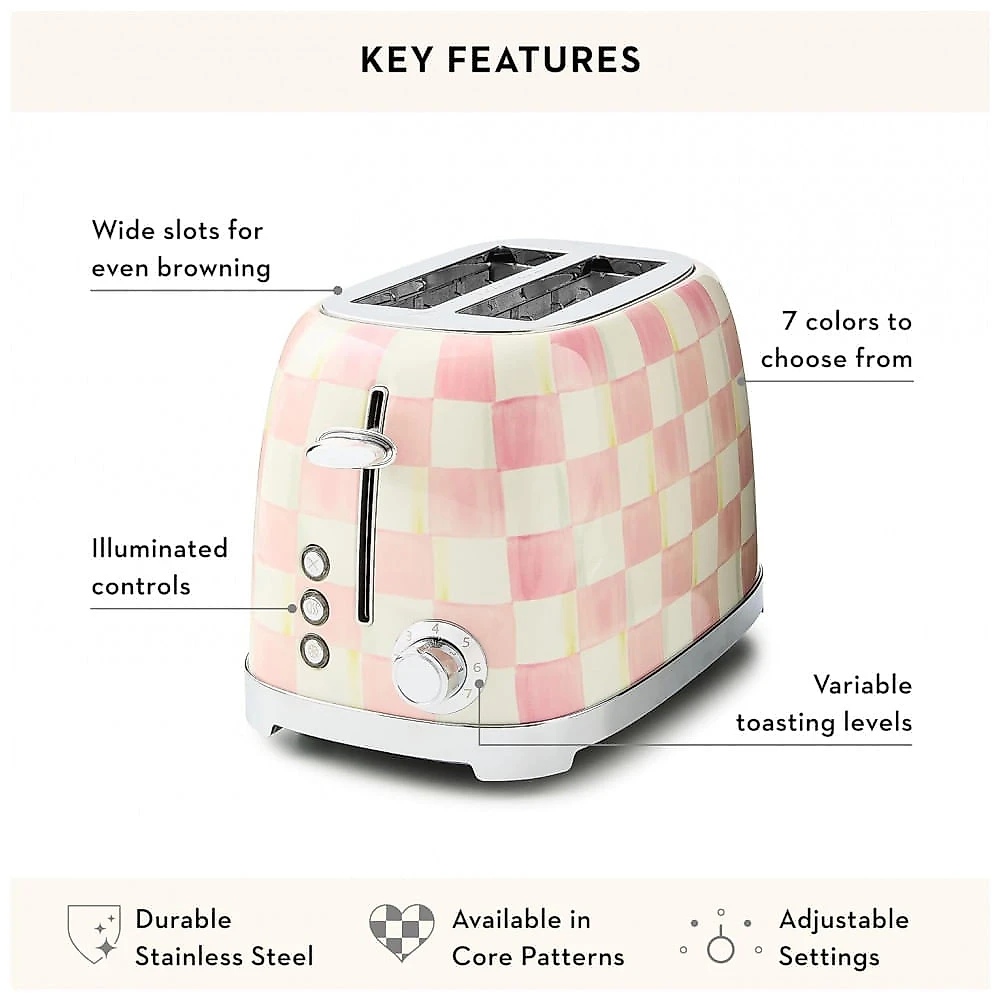 Conjunto chaleira elétrica e torradeira 2 fatias MacKenzie-Childs Rosy Check rosa e branca inox 110V