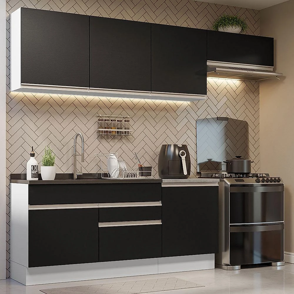 Armário de cozinha completa 260cm branco/preto glamy madesa 03