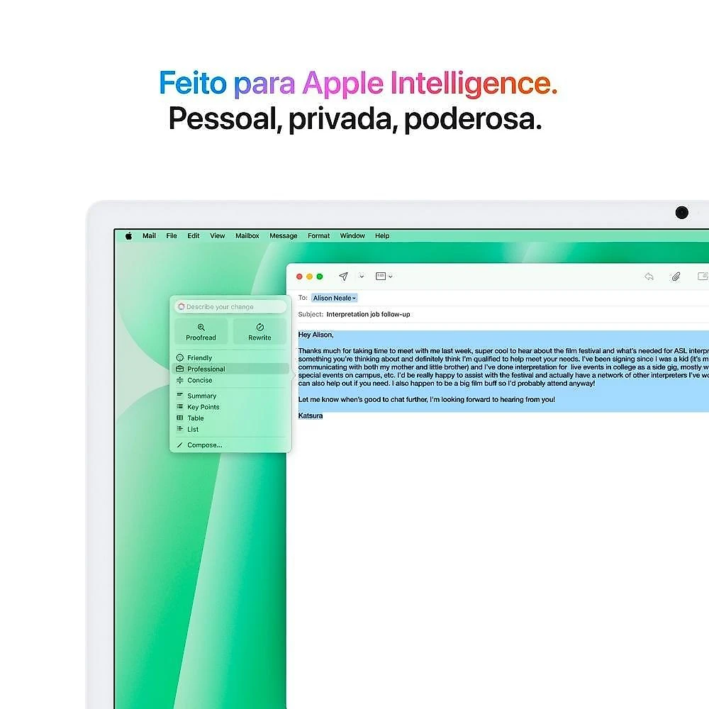 iMac Apple Tela Retina 24" 4.5K, Chip M4, CPU 10 Núcleos, GPU 10 Núcleos, Neural Engine de 16 Núcleos, 16GB RAM, 512GB SSD, Verde - MWV03BZ/A