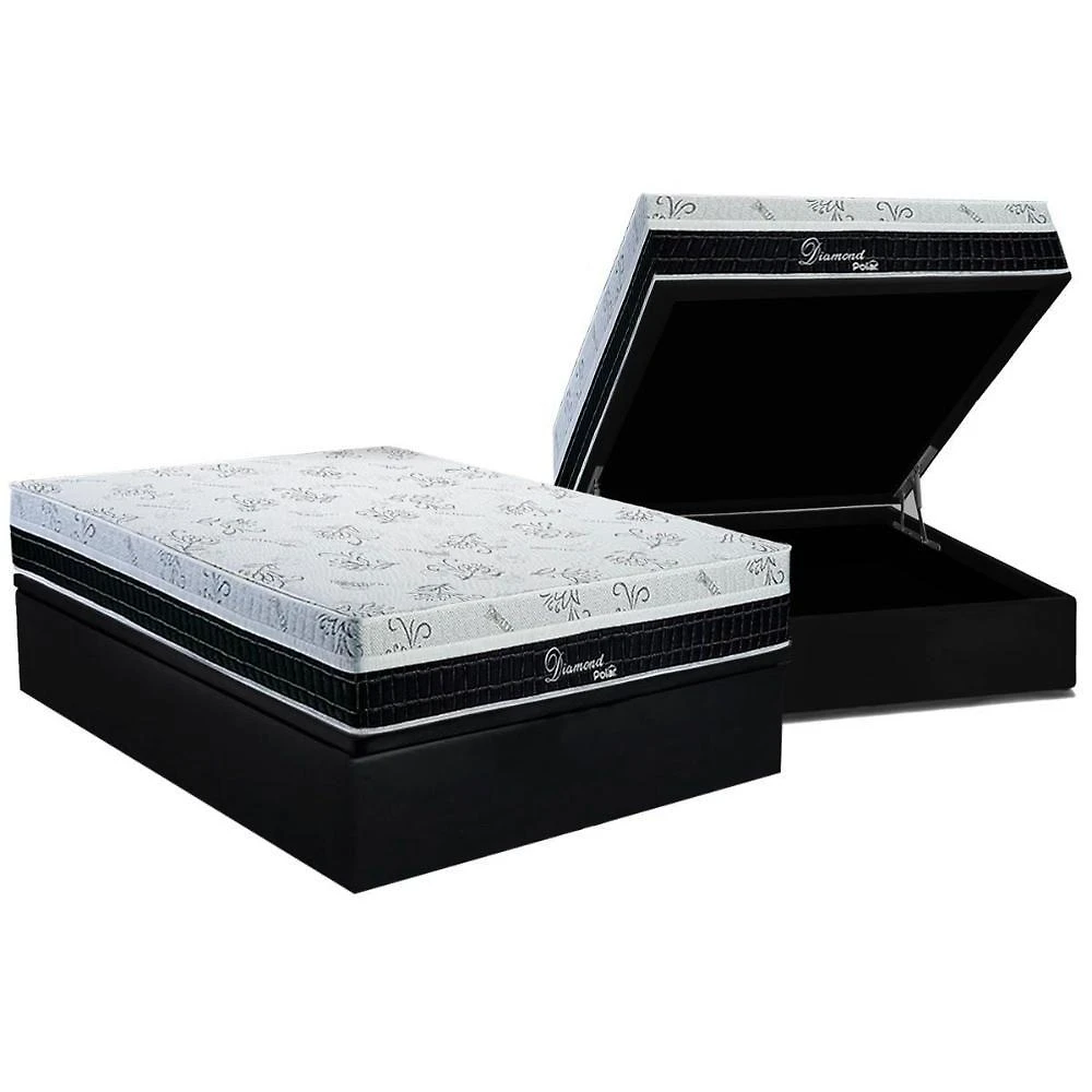 Cama Box Baú Casal: Colchão Molas Masterpocket Ensacadas Polar Superlastic Diamond + Base Crc Suede Black (138x188)