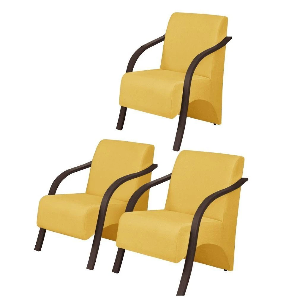 Kit3 Poltronas Decorativas Vênus 1 Lugar Braço Pé Madeira D Salla Suede