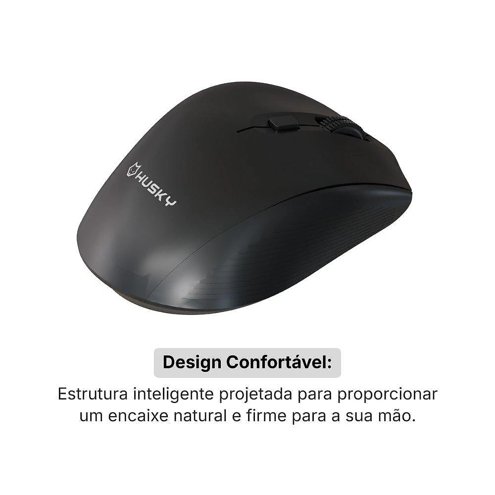Mouse Office Husky Vero 200, Multiconexão (Bluetooth + 2.4GHz), Click Silencioso, 6 Botões, 1600 DPI, Preto - HMO200PT