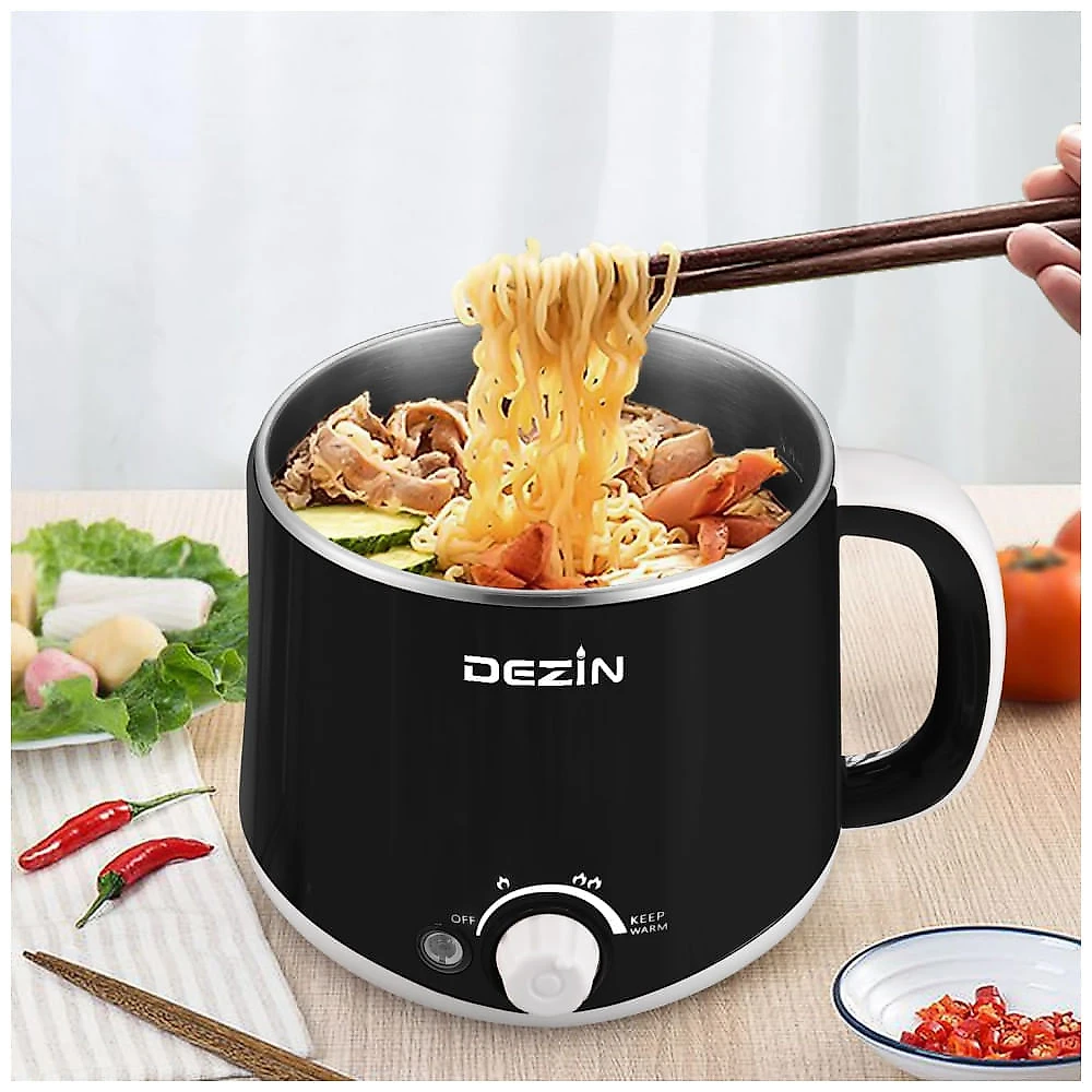 Panela Elétrica Dezin Hot Pot 1,6L em Aço Inox - Ideal para Cozinhar Macarrão, Ovo, Dumpling e Sopa Rapidamente
