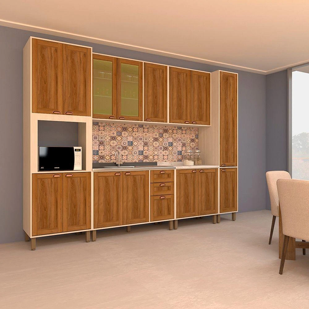 Cozinha Completa Modulada Com 6 Peças E Vidro Reflecta Sofia Pátina Com Moscatto