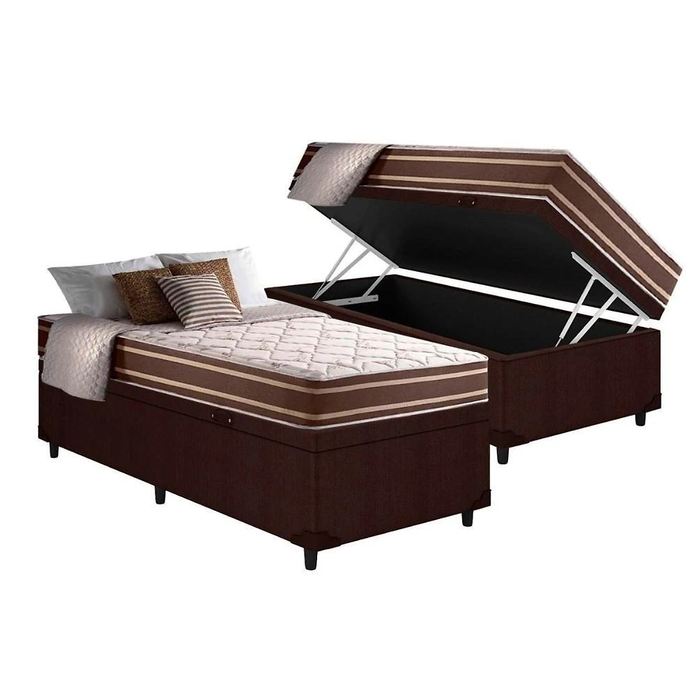 Cama Box Baú Solteiro: Colchão Molas Ensacadas D Angelis Anjos Duo Sono + Base Crc Suede Brown (88x188)
