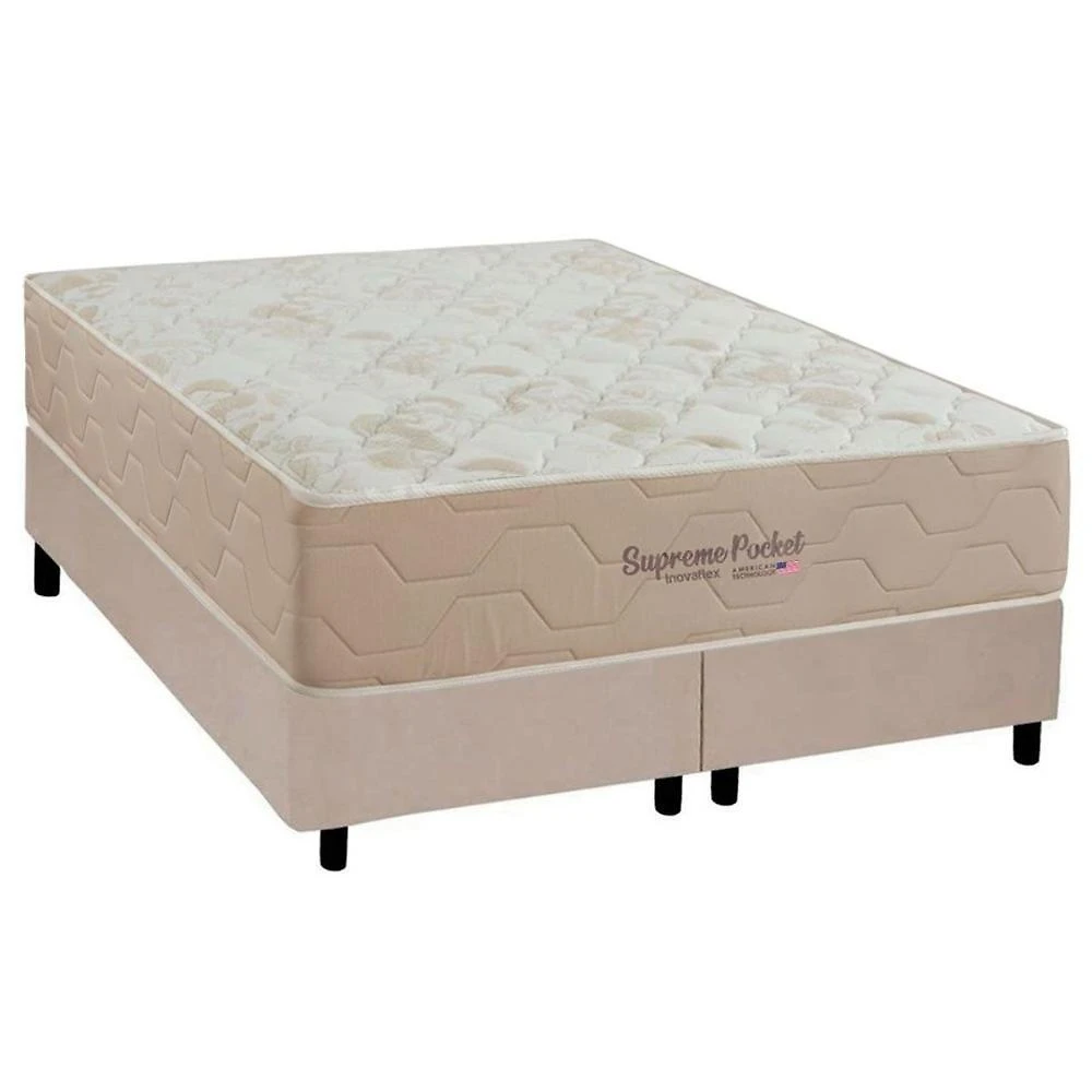 Cama Box com Colchão Queen Supreme Molas Ensacadas Tecido Courino Bege a Costa Rica