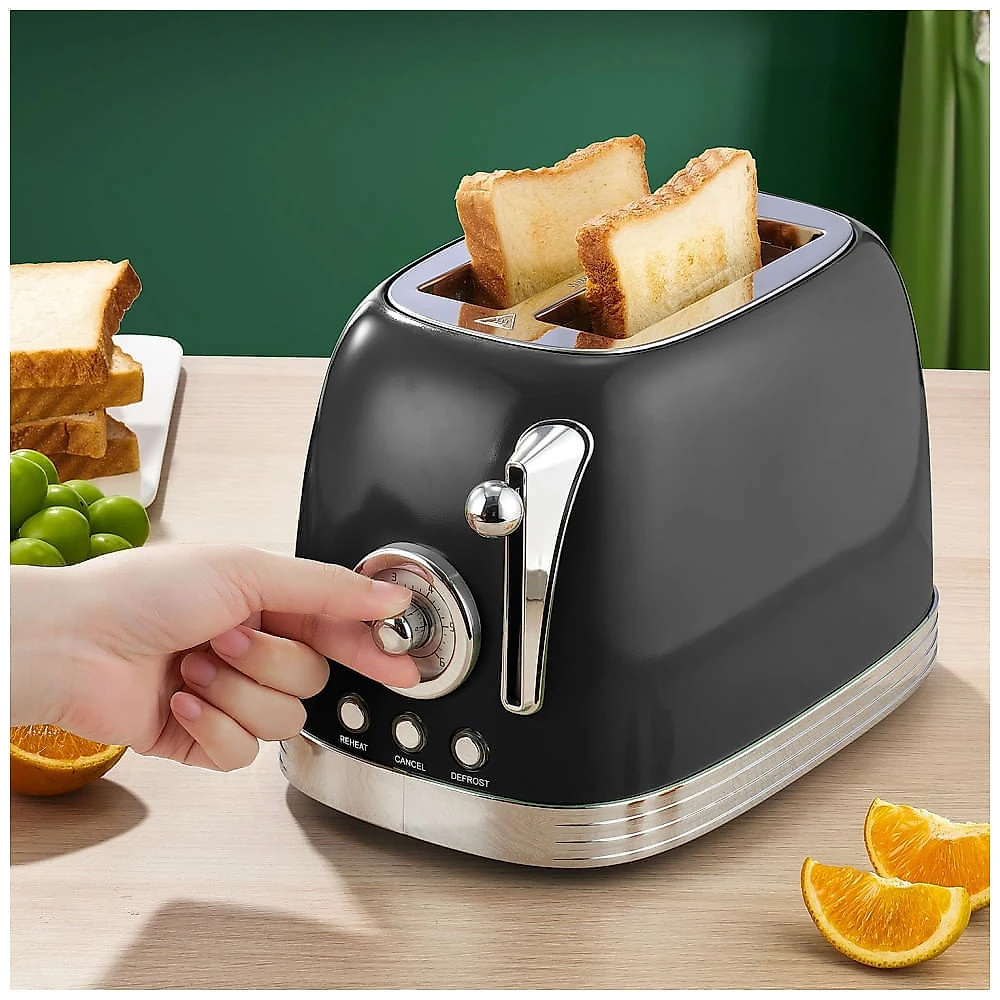 Torradeira 2 Fatias Vintage com Tampa de Aço Inoxidável, Acessório para Pão, 6 Níveis de Tostagem e Funções de Pré-aquecimento, 110V 815W, Wiltal 110v