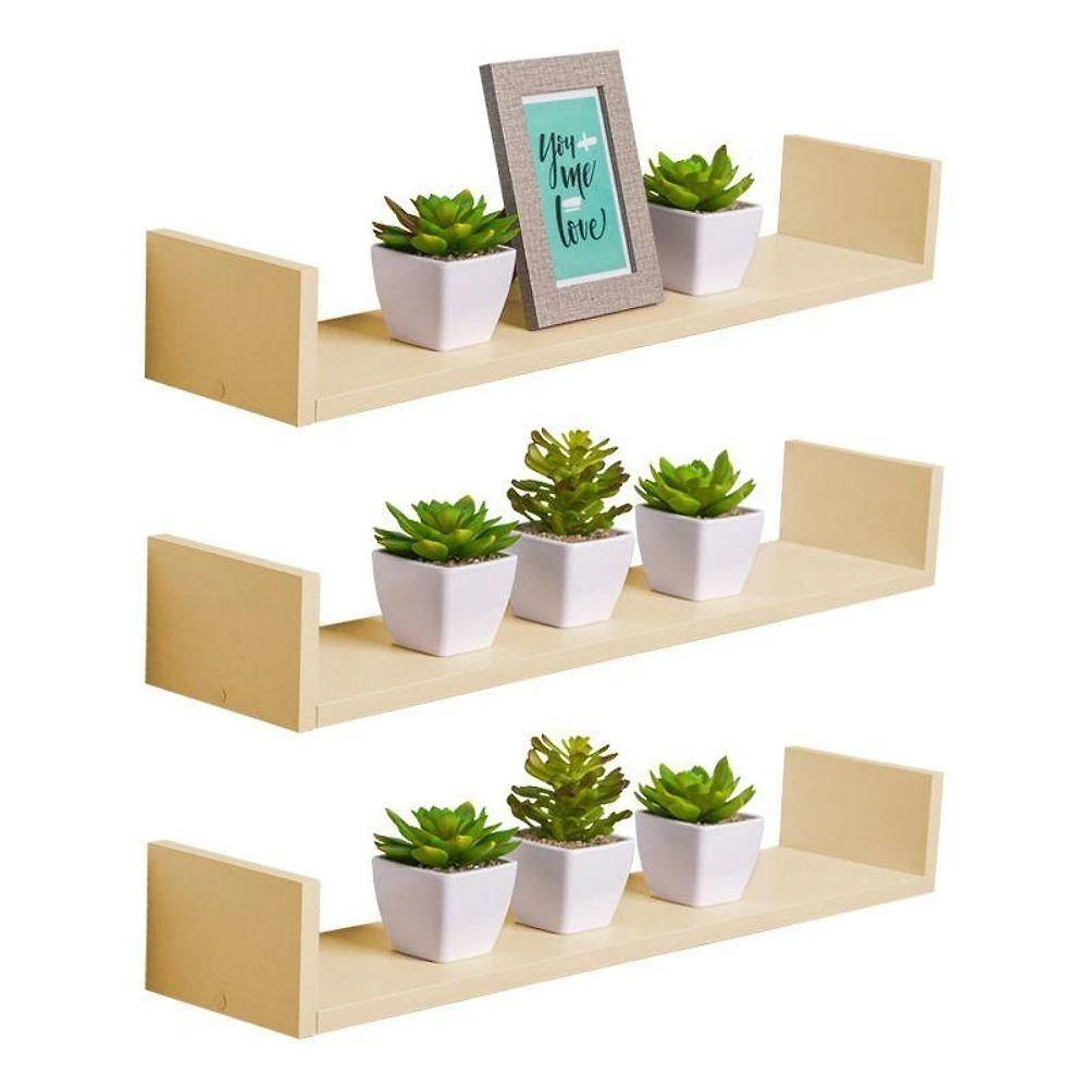Prateleira Kit 3 U 80x20CM MDP Fixação Suporte Invisível Moderno Sala Bege Claro Mercado