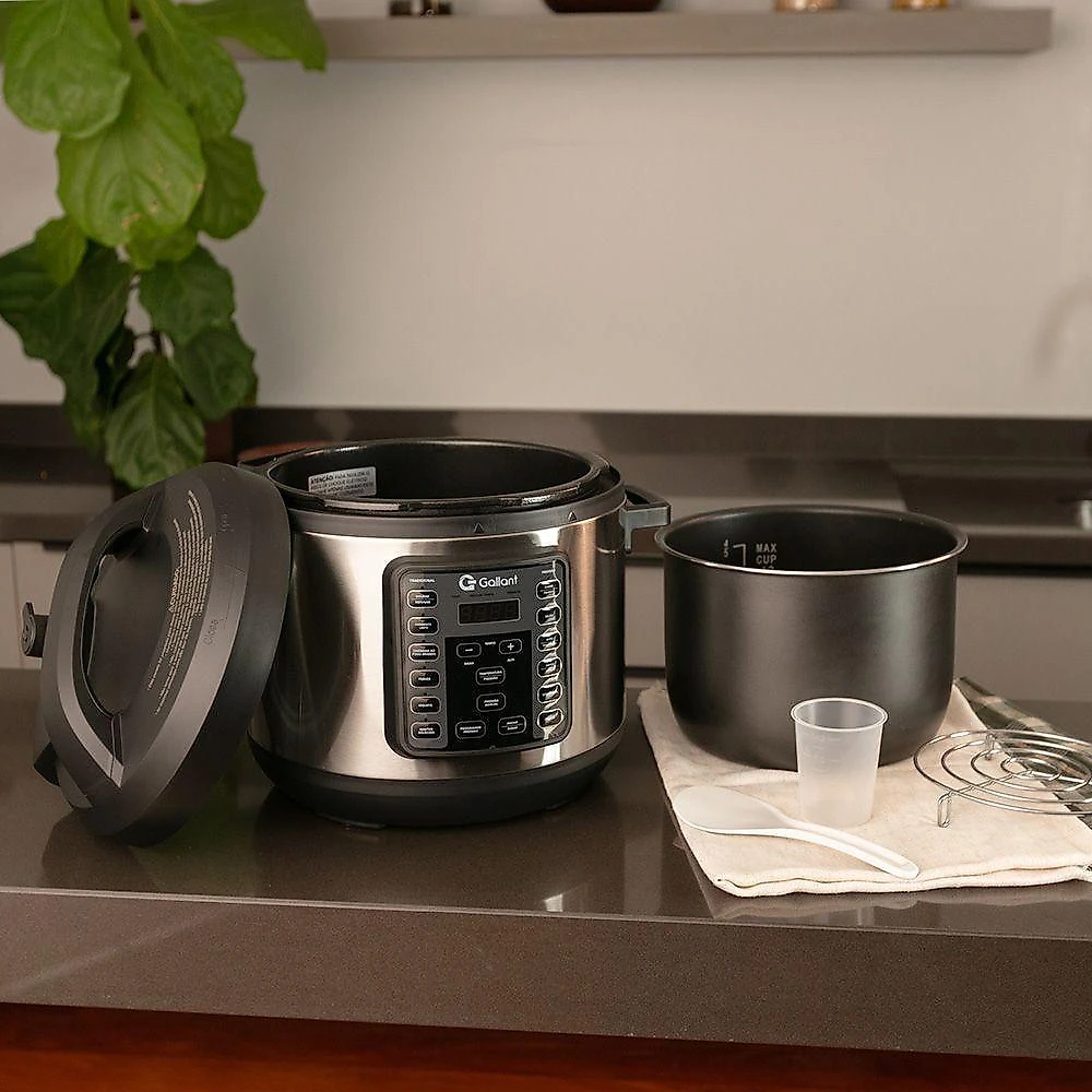 Panela de pressão elétrica digital gallant 6l gpp06 15 funções clique e pronto inox 1000w 220v