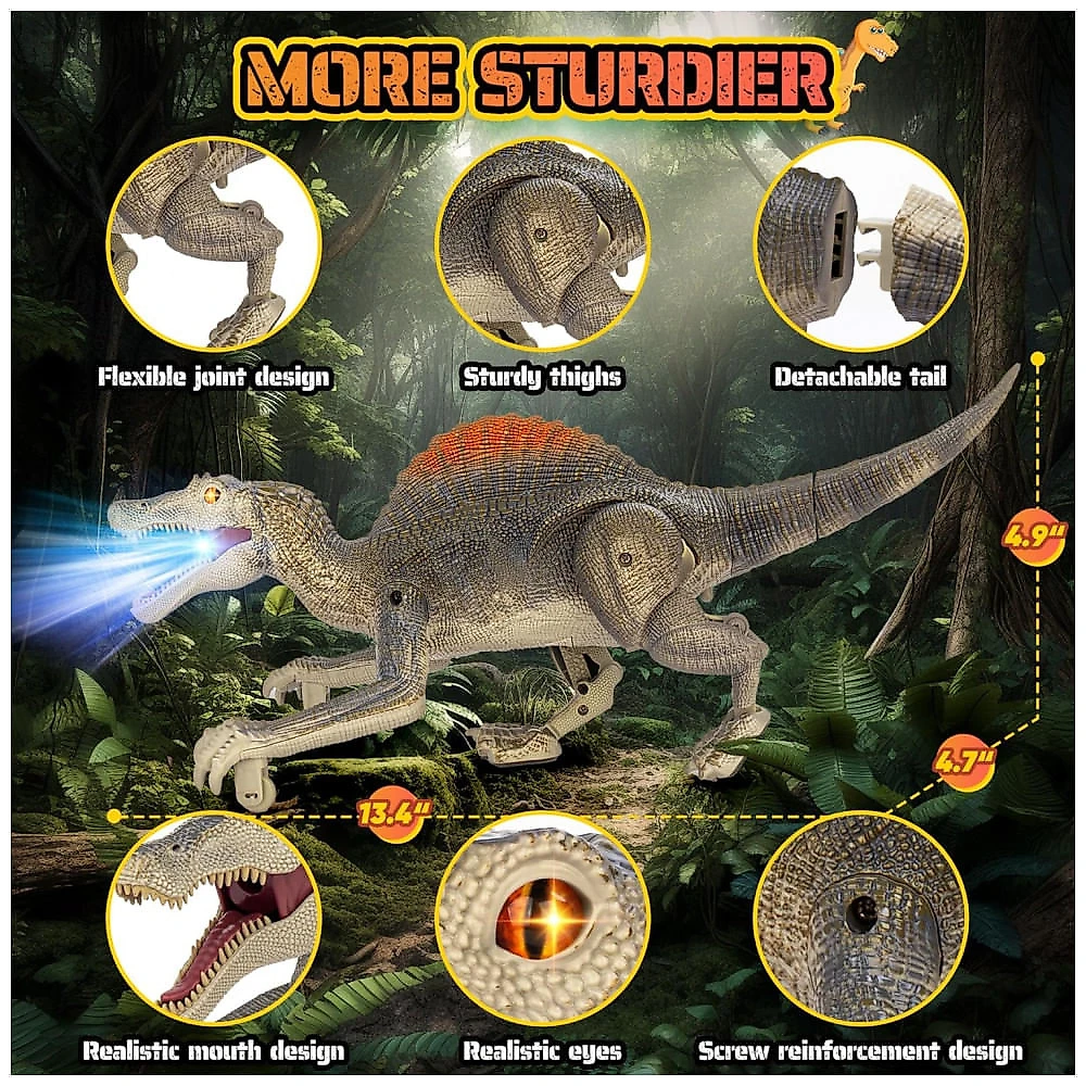 Brinquedo de dinossauro, Dinosaurio Realista de Controle Remoto para Crianças, 35 cm, 2.4GHz, Andar, Recarregável, Olhos 3D Realistas, Bokigibi