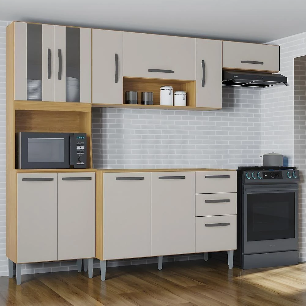 Armário de Cozinha Livy Z46 11 Portas 2 Gavetas MDF-MDP 244CM Mpozenato