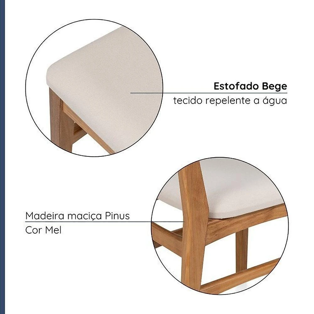 Conjunto Mesa de Jantar Redonda Madeira Maciça com 4 Cadeiras Estofadas Olmo Mel Mel