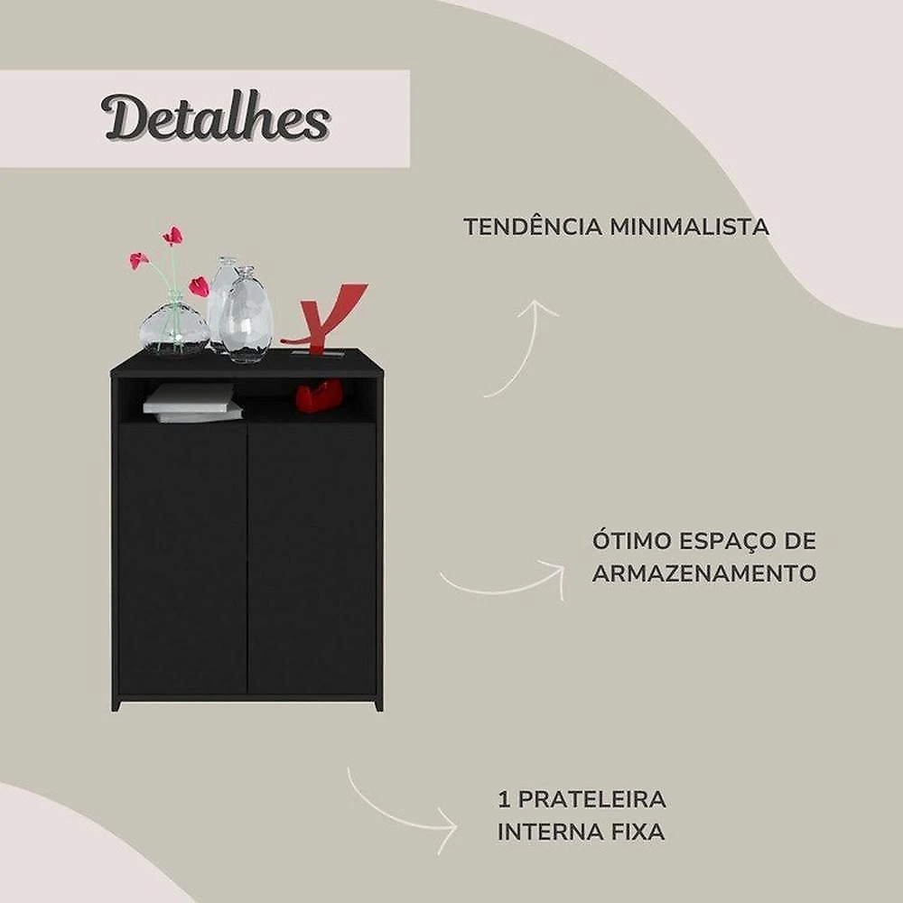 Kit 2 Peças com Mesa Redonda para Home Office ou Reuniões e Balcão Multiuso com Nicho Preto