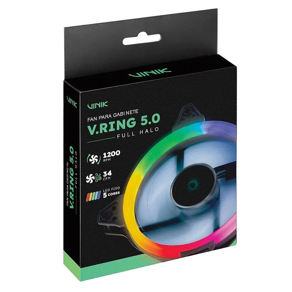 Fan-cooler Gamer Para Gabinete V.ring 5.0 Full Halo 120mm - Led Fixo 5 Cores - Vringfhfx5