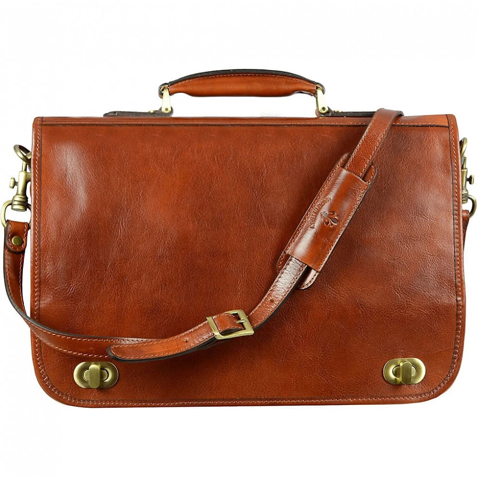 Bolsa Maleta Time Resistance de Couro Masculina para Laptop, Marrom Claro