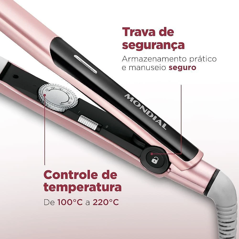 Prancha Alisadora Golden Rose P-20 Placas de Cerâmica com Tourmaline Íon 220°C Mondial Bivolt