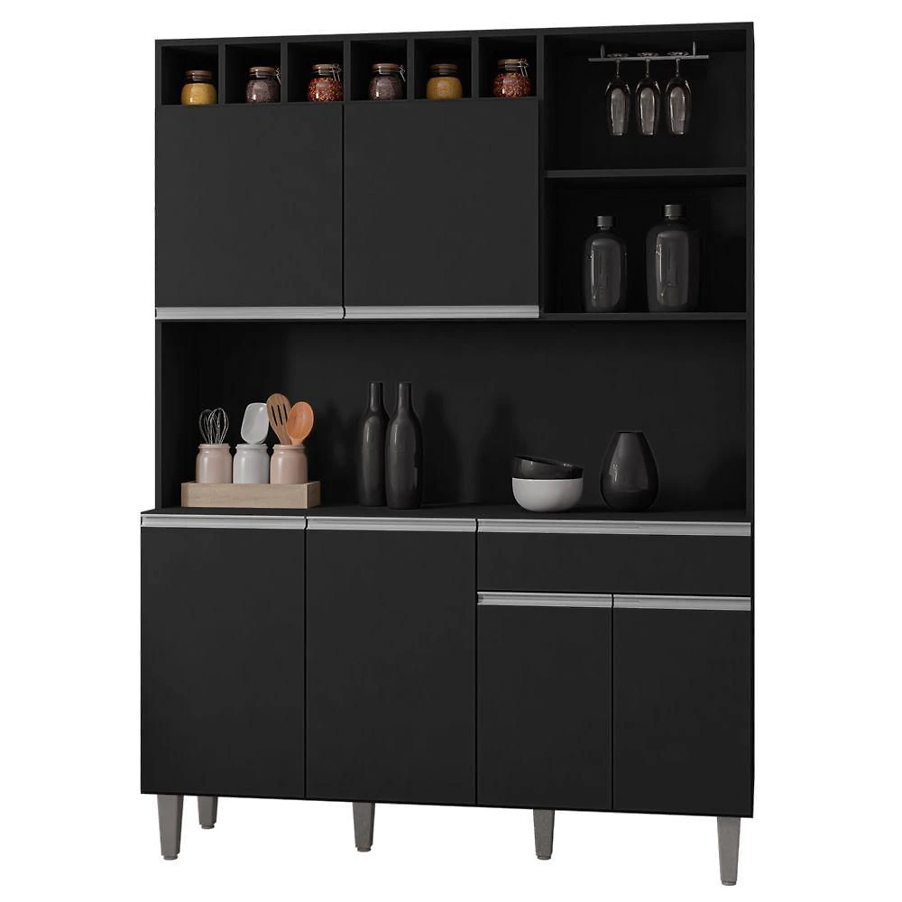 Kit Cozinha Compacta Alice 130Cm Com 6 Portas E 1 Gaveta Preto Fosco - Desk Design