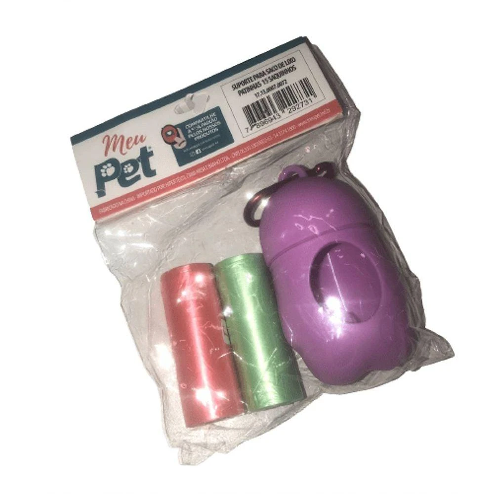 Suporte Para Saco De Lixo Com 2 Rolinhos De 15 Saquinhos Meu Pet Lilás