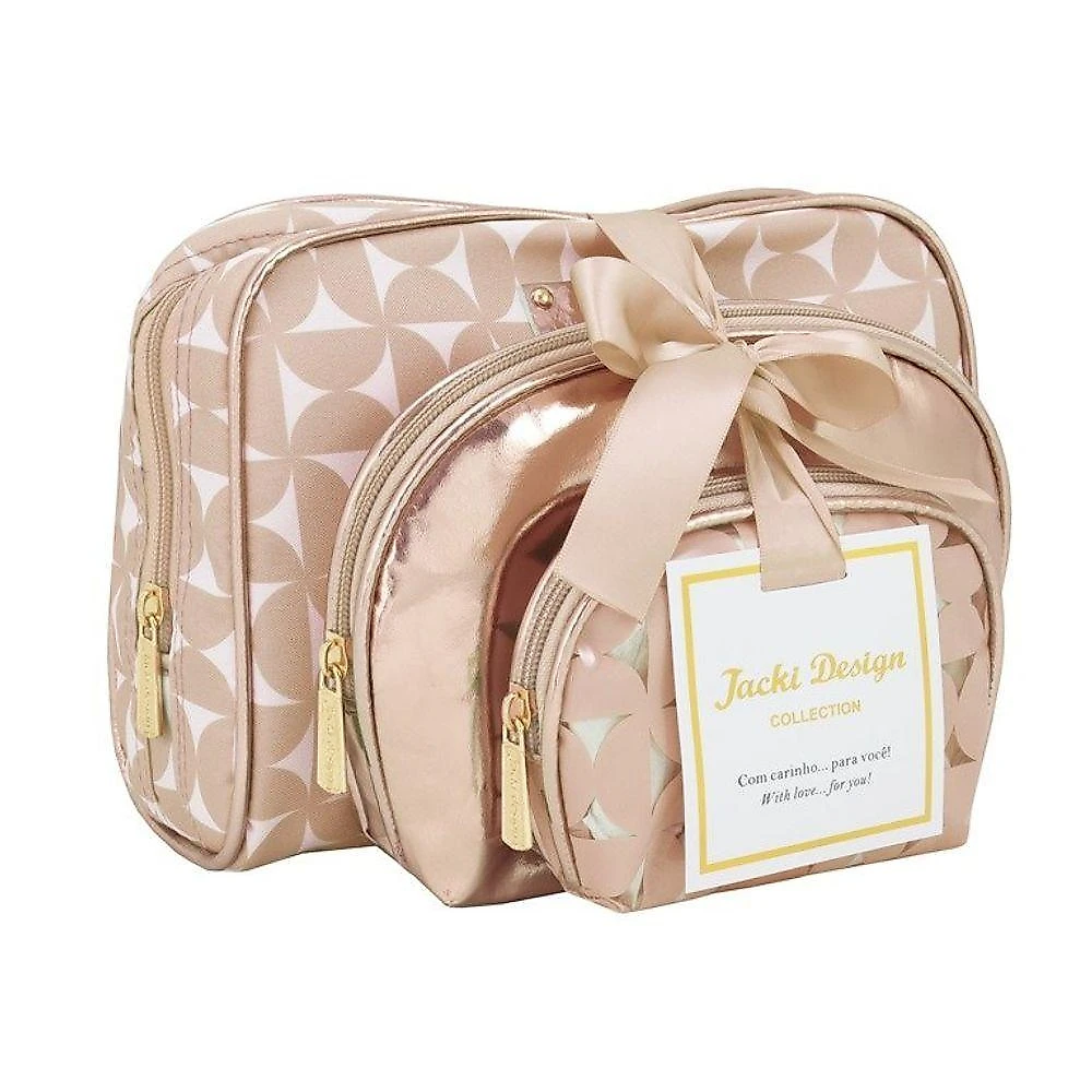 Kit De Necessaire Com 3 Pçs Glitz Jacki Design Dourado