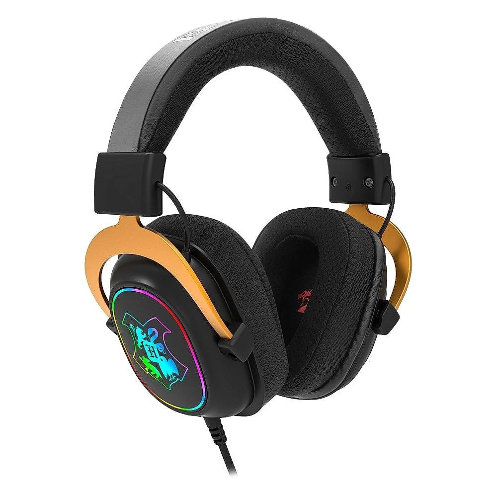 Headset Gamer Redragon Harry Potter Zeus, RGB, Som Surround 7.1, Conexão USB, com Kit de Customização, Preto e Dourado - HP-510 RGB