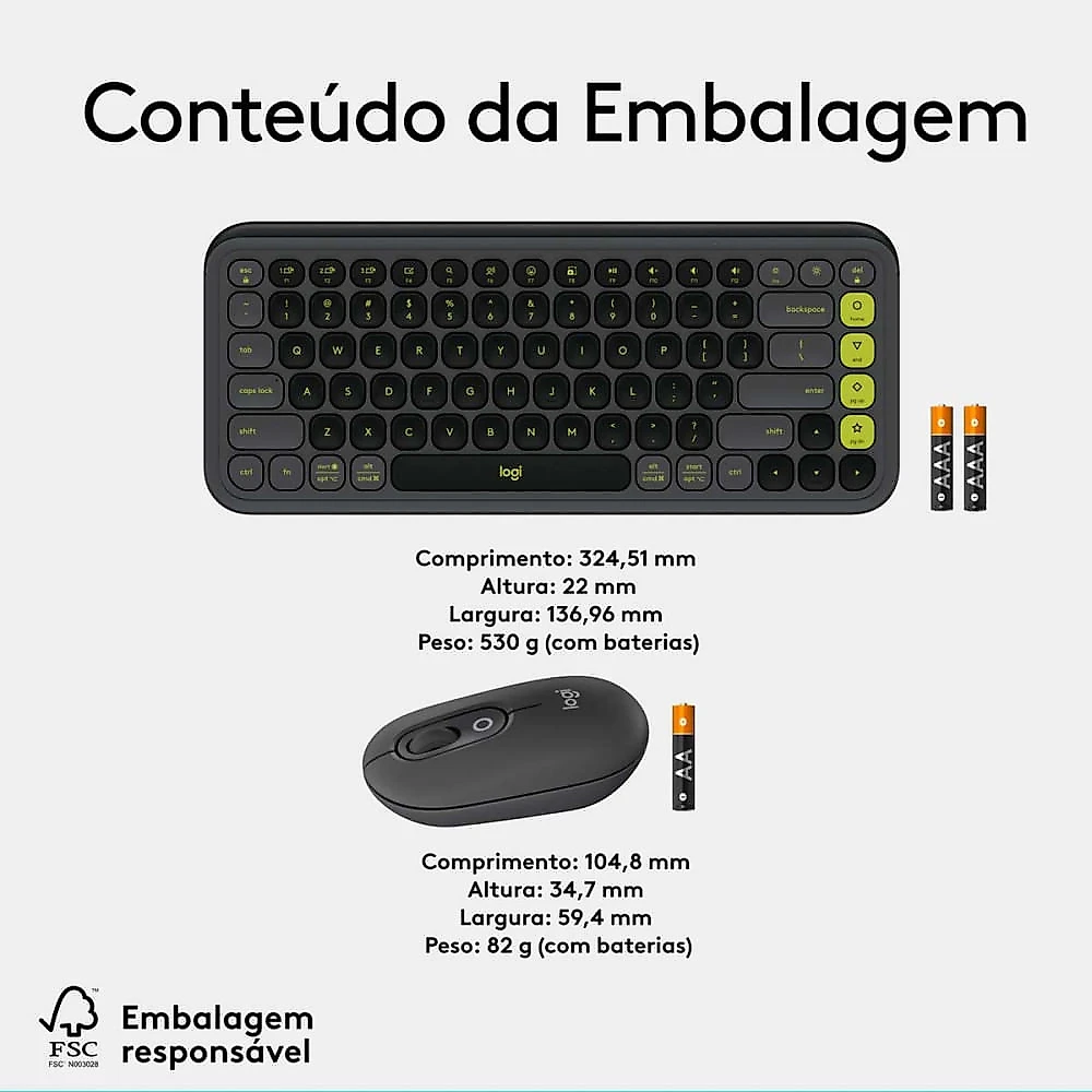 Teclado e Mouse Pop Icon Sem Fio Silencioso Easy-Switch Logitech