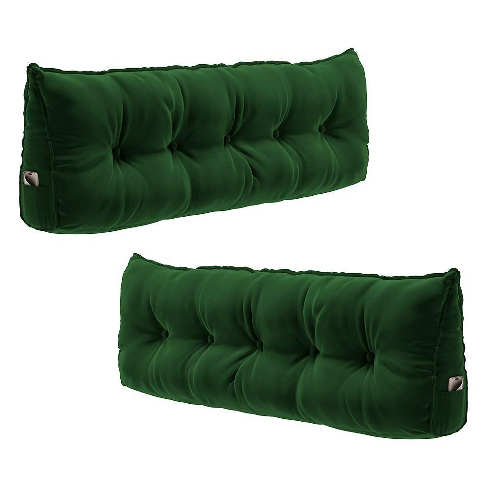 Kit 02 Almofadas Spot 90cm Apoio Lombar Porta Celular Veludo Verde Escuro Desk Design