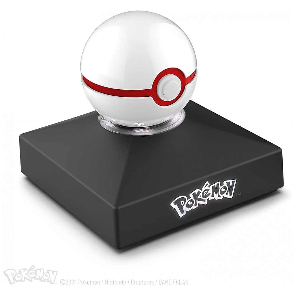 Mini Réplica Premier Ball Eletrônica Pokémon The Wand Company Branco e Vermelho em Metal com Iluminação LED e Base - original e licenciada