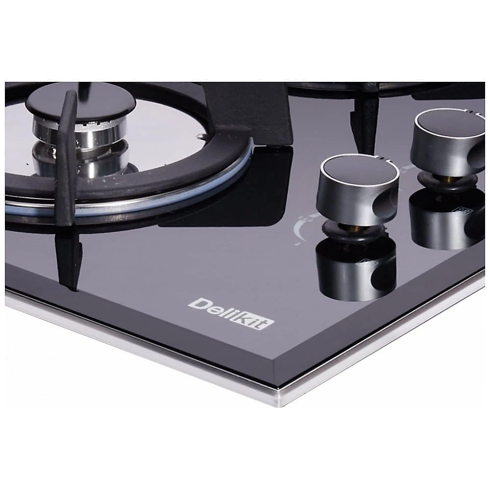 Cooktop a gás 4 bocas Deli-Kit vidro temperado preto embutir dupla alimentação queimadores selados 110V