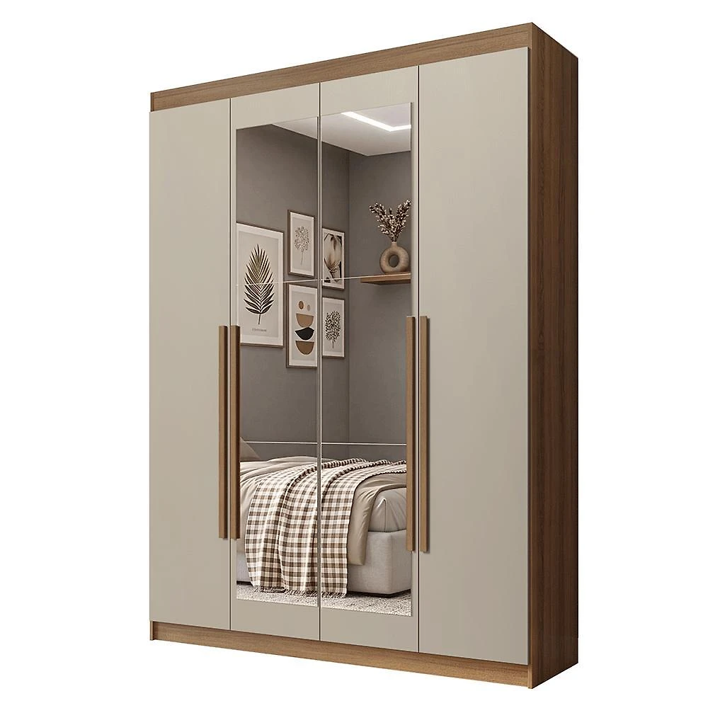 Guarda-roupa solteiro 4 portas batentes com espelho rustic/crema/rustic venus madesa