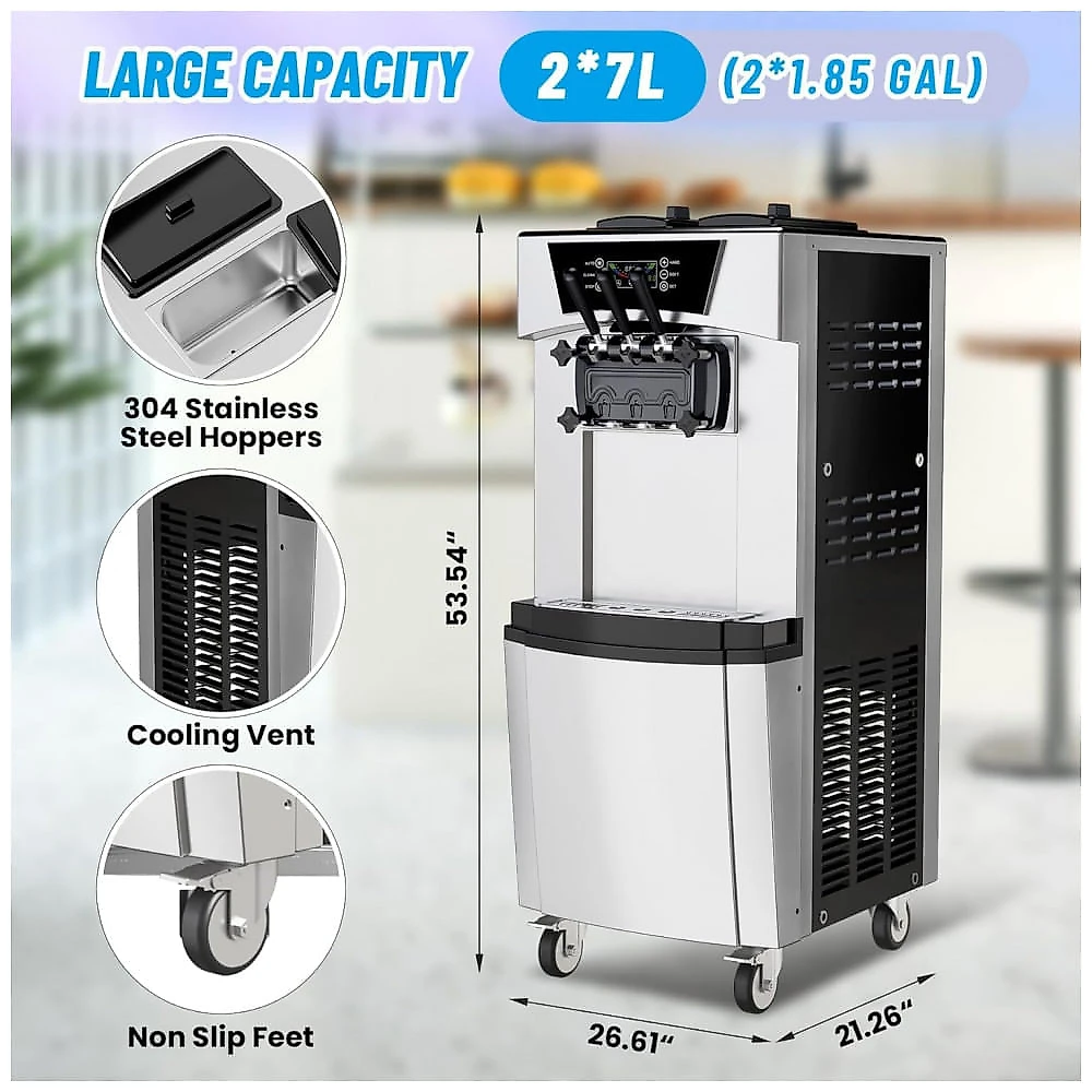 Máquina de Sorvete Expresso Arsupen Prata 2+1 Sabores Comercial 22L Painel Touch 2200W 115V