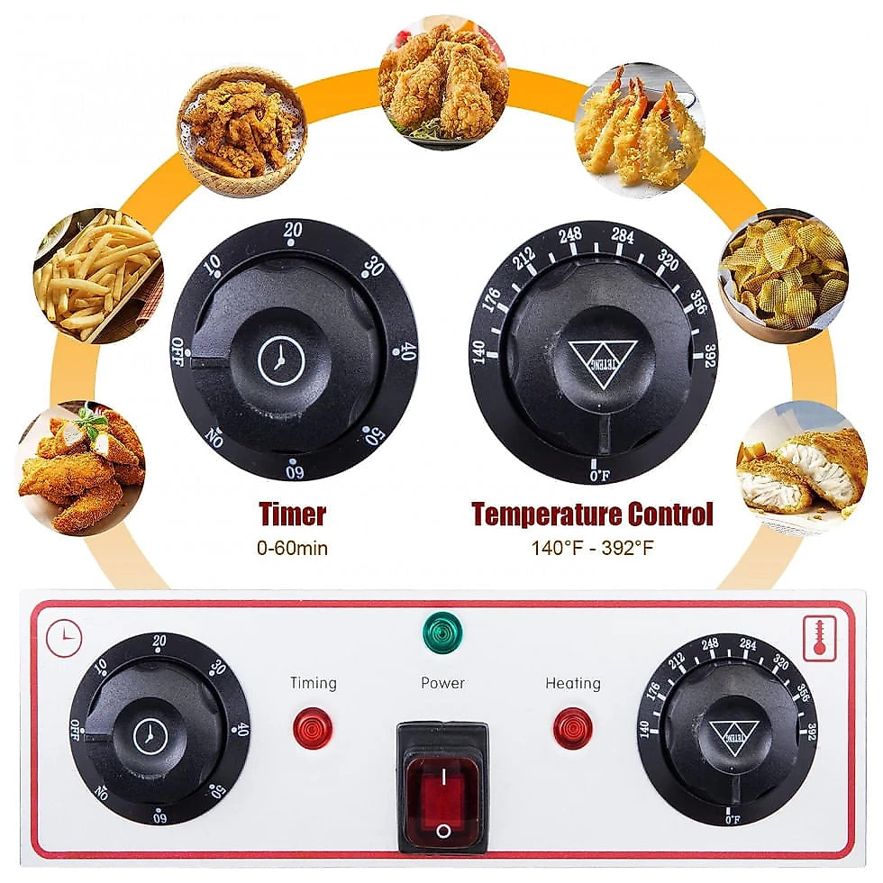Fritadeira Elétrica Profissional 12L em Aço Inoxidável, 1700W 110V, ROVSUN, Prata