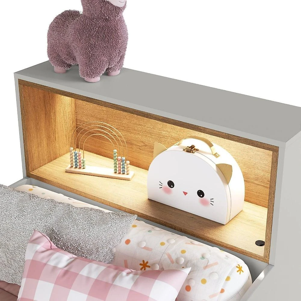 Quarto Infantil com Cama Solteiro Montessoriana com Iluminação Led e Guarda-roupas Lille Arenas