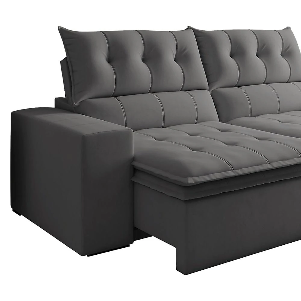 Sofá Retrátil e Reclinável 4 Lugares Pillowtop Duplo Paris Sofá Retrátil e Reclinável 4 Lugares Pillowtop Duplo M118 Veludo/Cinza